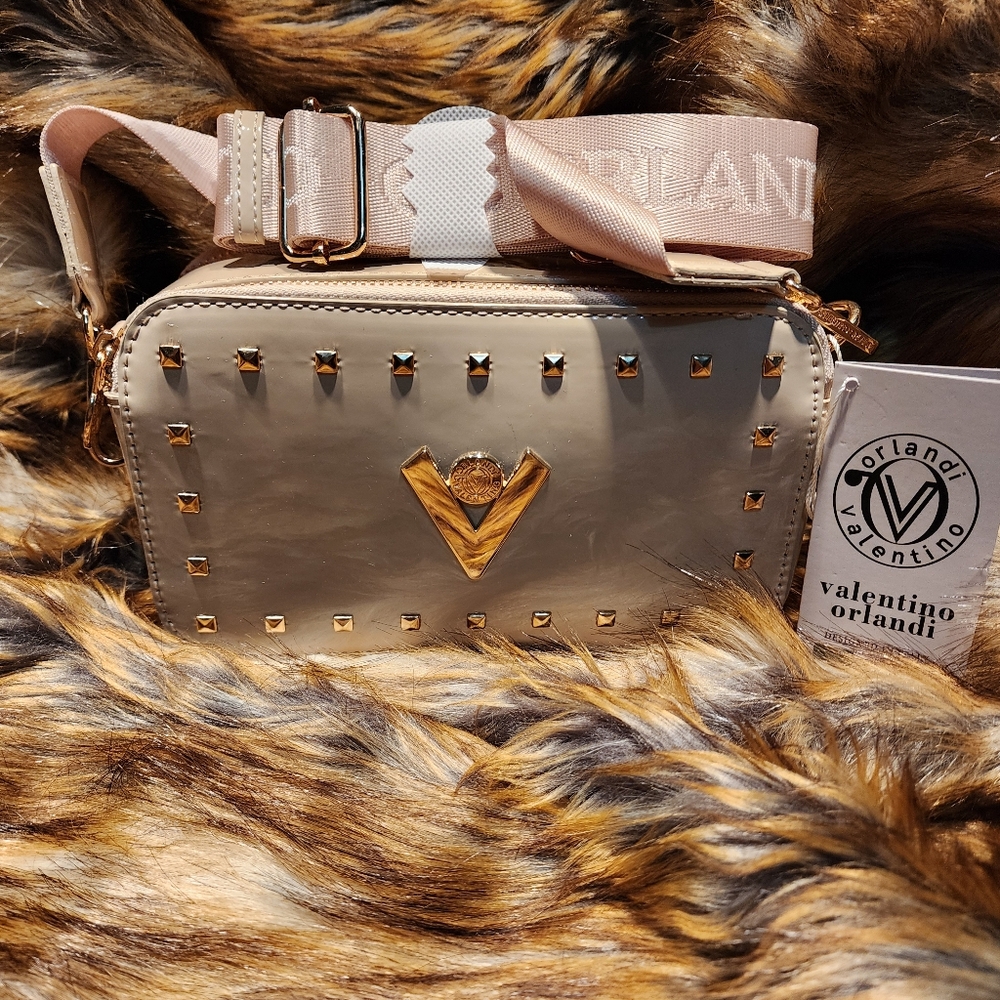 Valentino Orlandi Beige Studded Crossbody Bag Camera BAG